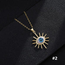Load image into Gallery viewer, 8 Style Women Lucky Evil Eye Necklace Blue Eyes Enamel Pendant Stainless Steel Chain Necklace Jewelry Gift