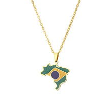 Load image into Gallery viewer, Stainless Steel Enamel Brazil Map Flag Pendant Necklace Silver/Gold Color for Party Birthday Jewelry Gifts