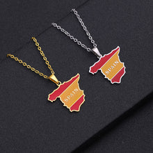 Load image into Gallery viewer, Stainless Steel Enamel Spain Map Flag Pendant Necklace Silver Color/Gold Color for Party Birthday Jewelry Gifts