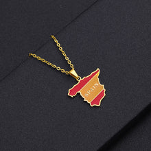Load image into Gallery viewer, Stainless Steel Enamel Spain Map Flag Pendant Necklace Silver Color/Gold Color for Party Birthday Jewelry Gifts
