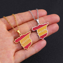 Load image into Gallery viewer, Stainless Steel Enamel Spain Map Flag Pendant Necklace Silver Color/Gold Color for Party Birthday Jewelry Gifts