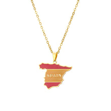 Load image into Gallery viewer, Stainless Steel Enamel Spain Map Flag Pendant Necklace Silver Color/Gold Color for Party Birthday Jewelry Gifts