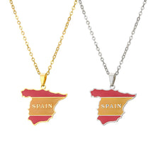 Load image into Gallery viewer, Stainless Steel Enamel Spain Map Flag Pendant Necklace Silver Color/Gold Color for Party Birthday Jewelry Gifts