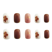 Load image into Gallery viewer, 24pcs/set Short Vintage Phnom Penh Flowers Manicure Fake Nail Detachable Fake Nail Patch Nail Stickers Nail Art Accessories