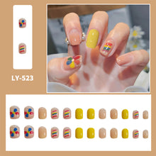 Load image into Gallery viewer, 24pcs/set Short Rainbow Sun Flower Manicure Fake Nail Detachable Fake Nail Patch Nail Stickers Nail Art Accessories