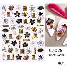 Load image into Gallery viewer, Black Bronzing Nail Stickers Animal Plant Flower Stickers Manicure Stickers Nail Art Decoration Nail Accessories