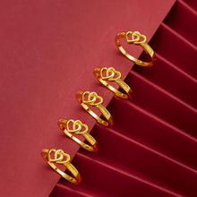 Load image into Gallery viewer, Fashion Double Heart Alluvial Gold Open Ring Female Gold Plated Elegant Simple Lucky Ring Women Jewelry Gift Accessories