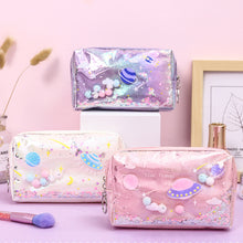 Load image into Gallery viewer, Kawaii Large Glitter Star Pencil Case Laser Leather Pen Box Big Makeup Bag for Girls Gift PU School Stationery Travel Supplies
