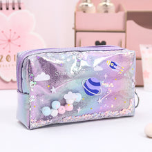Load image into Gallery viewer, Kawaii Large Glitter Star Pencil Case Laser Leather Pen Box Big Makeup Bag for Girls Gift PU School Stationery Travel Supplies