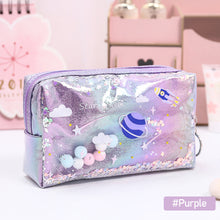 Load image into Gallery viewer, Kawaii Large Glitter Star Pencil Case Laser Leather Pen Box Big Makeup Bag for Girls Gift PU School Stationery Travel Supplies