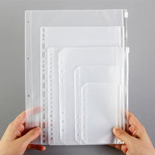 Load image into Gallery viewer, PVC Transparent Punch Zipper Binder Pocket With Plastic Zipper Label Pocket For 6-Ring Notebook Binder Stationery Storage Bags