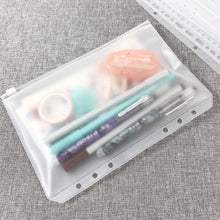 Load image into Gallery viewer, PVC Transparent Punch Zipper Binder Pocket With Plastic Zipper Label Pocket For 6-Ring Notebook Binder Stationery Storage Bags