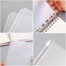 Load image into Gallery viewer, PVC Transparent Punch Zipper Binder Pocket With Plastic Zipper Label Pocket For 6-Ring Notebook Binder Stationery Storage Bags
