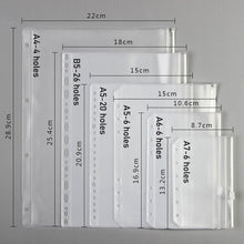 Load image into Gallery viewer, PVC Transparent Punch Zipper Binder Pocket With Plastic Zipper Label Pocket For 6-Ring Notebook Binder Stationery Storage Bags