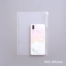 Load image into Gallery viewer, PVC Transparent Punch Zipper Binder Pocket With Plastic Zipper Label Pocket For 6-Ring Notebook Binder Stationery Storage Bags