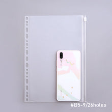Load image into Gallery viewer, PVC Transparent Punch Zipper Binder Pocket With Plastic Zipper Label Pocket For 6-Ring Notebook Binder Stationery Storage Bags