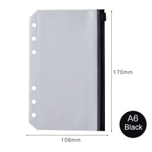 Load image into Gallery viewer, PVC Transparent Punch Zipper Binder Pocket With Plastic Zipper Label Pocket For 6-Ring Notebook Binder Stationery Storage Bags