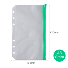 Load image into Gallery viewer, PVC Transparent Punch Zipper Binder Pocket With Plastic Zipper Label Pocket For 6-Ring Notebook Binder Stationery Storage Bags