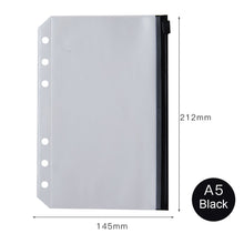 Load image into Gallery viewer, PVC Transparent Punch Zipper Binder Pocket With Plastic Zipper Label Pocket For 6-Ring Notebook Binder Stationery Storage Bags
