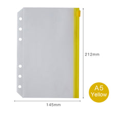 Load image into Gallery viewer, PVC Transparent Punch Zipper Binder Pocket With Plastic Zipper Label Pocket For 6-Ring Notebook Binder Stationery Storage Bags