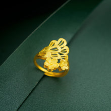 Load image into Gallery viewer, Fashion Vietnam Sand Gold Phoenix Tail Small Golden Flower Ring Elegant Open Ring Female Ring Jewelry Accessories