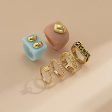 Load image into Gallery viewer, 6pcs/set Geometric Ring Set Solid Color Acrylic Alloy Word Heart Women Ring Mash Up Fashion Ring Simple Personality Ring Jewelry