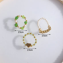 Load image into Gallery viewer, Cute Multi Beaded Imitation Pearl Colorful Crystal Adjustable Rope Chain Rings For Women Continuous Circle Minimalist Ring