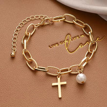 Load image into Gallery viewer, Golden Pendant Bracelet For Women Retro Punk Gothic Portrait Coin Cross Pearl Bracelet Jewelry