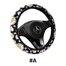 Load image into Gallery viewer, 38cm Daisy Flower Car Steering Wheel Cover Hand Brake Set Auto Interior Decoration Knitted Steering Wheel Cover Car Accessories