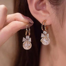 Load image into Gallery viewer, Korea S925 Silver Needle Rhinestone Bow Pearl Earrings for Women Fashion Gift