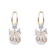 Load image into Gallery viewer, Korea S925 Silver Needle Rhinestone Bow Pearl Earrings for Women Fashion Gift