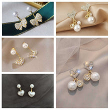 Load image into Gallery viewer, Korea Women S925 Silver Needle Rhinestone Bow Heart Pearl Earrings Fashion Accessories