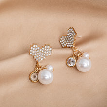 Load image into Gallery viewer, Korea Women S925 Silver Needle Rhinestone Bow Heart Pearl Earrings Fashion Accessories
