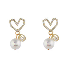 Load image into Gallery viewer, Korea Women S925 Silver Needle Rhinestone Bow Heart Pearl Earrings Fashion Accessories