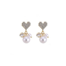 Load image into Gallery viewer, Korea Women S925 Silver Needle Rhinestone Bow Heart Pearl Earrings Fashion Accessories