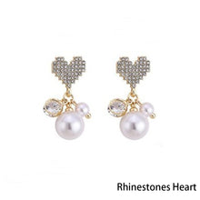 Load image into Gallery viewer, Korea Women S925 Silver Needle Rhinestone Bow Heart Pearl Earrings Fashion Accessories