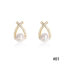 Load image into Gallery viewer, Korea Women Rhinestone Pearl Earrings Ear Stud Fashion Accessories