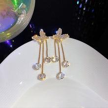 Load image into Gallery viewer, Korean Women Pearl Rhinestone Butterfly Long Tassel Earrings