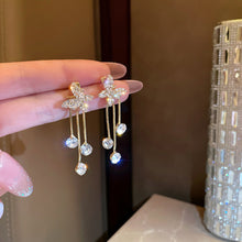 Load image into Gallery viewer, Korean Women Pearl Rhinestone Butterfly Long Tassel Earrings