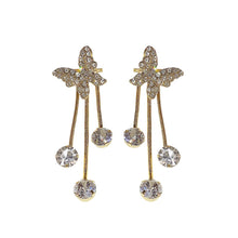 Load image into Gallery viewer, Korean Women Pearl Rhinestone Butterfly Long Tassel Earrings