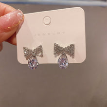 Load image into Gallery viewer, 925 Silver Needle Bow Rhinestone Earrings Fairy Earring for Women Jewelry Gift