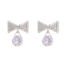 Load image into Gallery viewer, 925 Silver Needle Bow Rhinestone Earrings Fairy Earring for Women Jewelry Gift