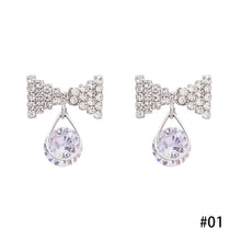 Load image into Gallery viewer, 925 Silver Needle Bow Rhinestone Earrings Fairy Earring for Women Jewelry Gift