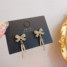 Load image into Gallery viewer, Fashion Gold Color Bow Rhinestone Earrings 925 Silver Needle for Women Jewelry
