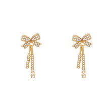 Load image into Gallery viewer, Fashion Gold Color Bow Rhinestone Earrings 925 Silver Needle for Women Jewelry