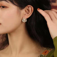 Load image into Gallery viewer, Fashion Women Flower Pearl Earrings Fairy Camellia Rhinestone Earrings Jewelry