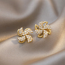 Load image into Gallery viewer, Gold Rhinestone Flower Earrings Rotatable Windmill Earring Women Jewelry Fashion Accessories