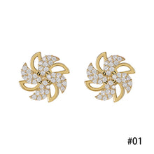 Load image into Gallery viewer, Gold Rhinestone Flower Earrings Rotatable Windmill Earring Women Jewelry Fashion Accessories