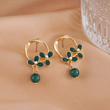 Load image into Gallery viewer, Retro Silver Needle Cmerald Oil Drop Flower Earrings for Women Jewelry Gift