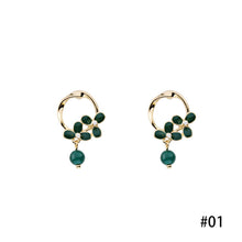 Load image into Gallery viewer, Retro Silver Needle Cmerald Oil Drop Flower Earrings for Women Jewelry Gift